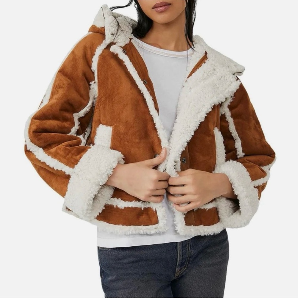 Free People Suede and Faux Fur Hooded Jacket NWT